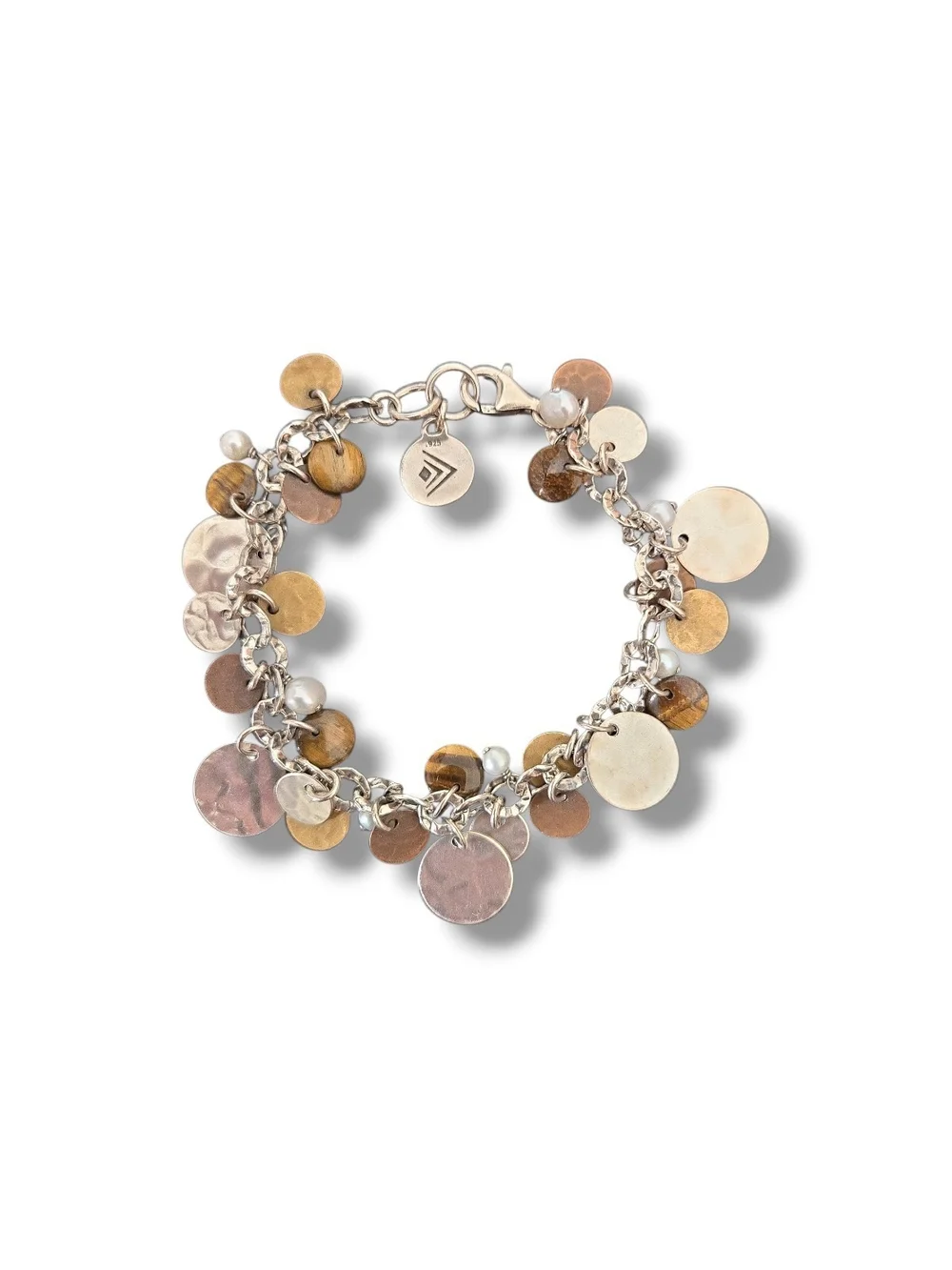 Silpada B1853 Mixed Metal Disc Charm Bracelet - Silver, Gold, Rose
